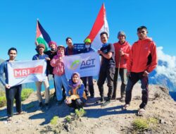 Dukungan untuk Palestina, MRI Lotim Tancapkan Bendera Palestina di Puncak Gunung Rinjani